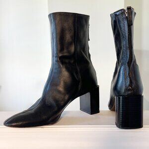 Zara Black Leather Ankle Boots with Block Heel